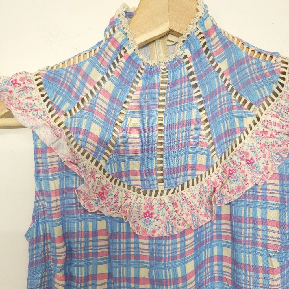 Anthropologie Plenty by Tracy Reese Plaid Ruffle Flower Mini Dress, size xsp. - Picture 7 of 16